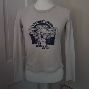 John Galt Light Grey Long Sleeve Crewneck Graphic Top